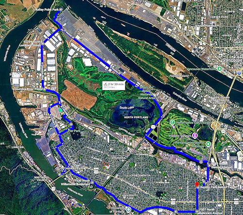 Kelley Point bike ride route
