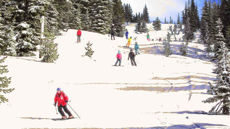 Group of skiers on Glade Trail