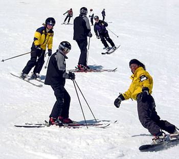 Mountain High club members human slalom at Mt. Hood Meadows, Oregon