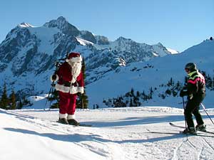 Kurt Krueger with Santa Claus at Mt. Baker ski area, WA, Dec. 2005.