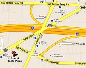 Map to Round Table Pizza on Barbur Blvd.