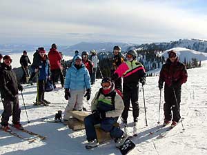 View from the top of Tamarack, Idaho. Mt. High ski club members.
