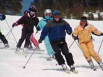Synchronized skiing practice, Mt. High ski club, Big Mt. MT.